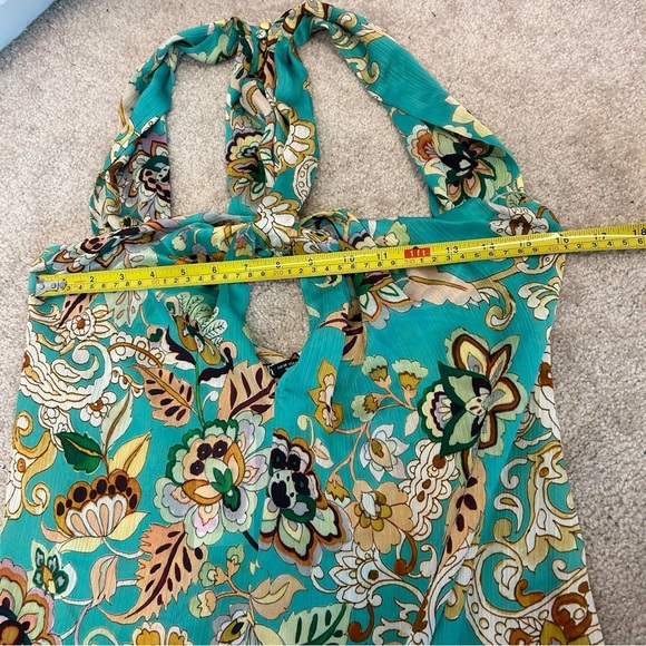 Zara teal satin floral flower print tropical halter open back long maxi dress XS - Picture 15 of 17